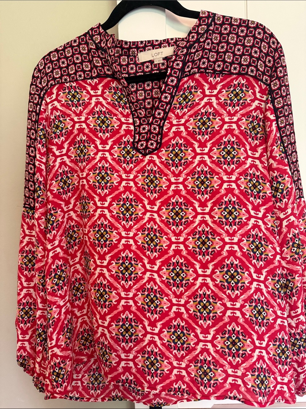LOFT Red &Pink Geometric Split-Notch Tunic